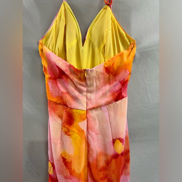 Chiffon Tie Dye Split Thigh Wide Leg Jumpsuit - Picture 9 of 9